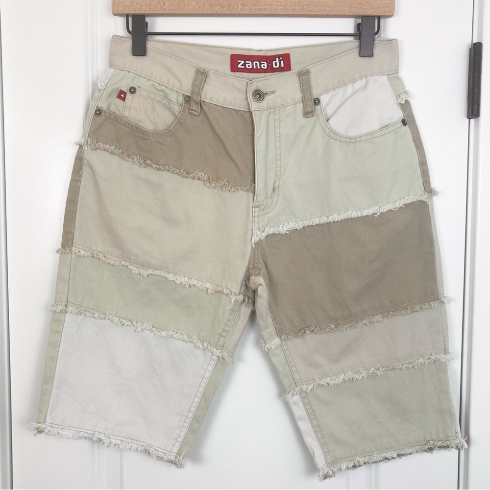 VTG Y2K Zana Di Patchwork Grunge Alternative Frayed Bermuda Khaki‎ Shorts 5 28